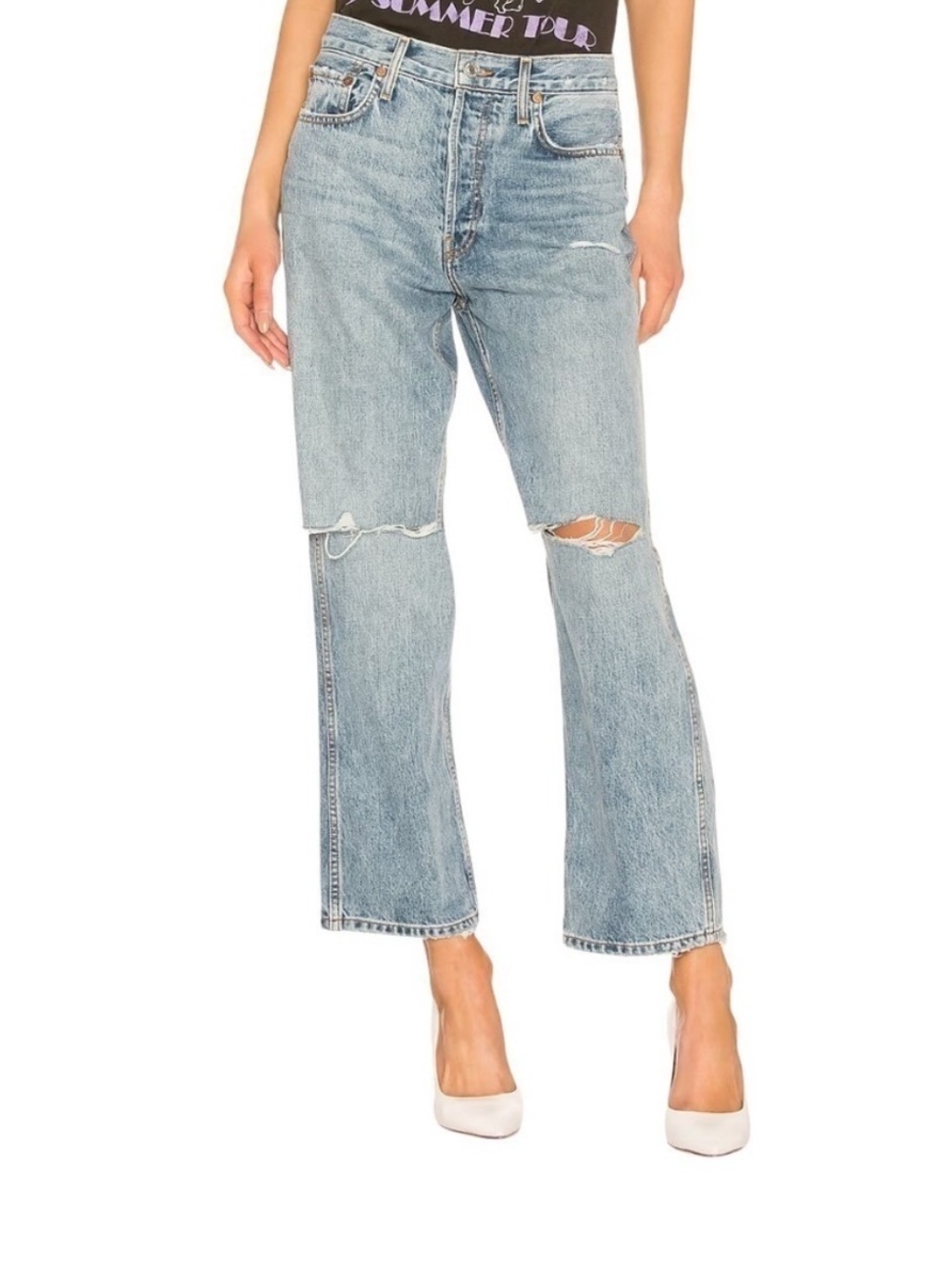 RE/DONE x REVOLVE Low Slung Crop Jeans Light 14 Distressed Size 29